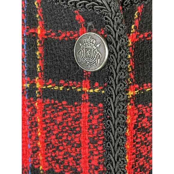 Vintage Tartan Plaid Lady Jacket Women Size 2P* Wool Blend Soutache Trim USA - Picture 4 of 11